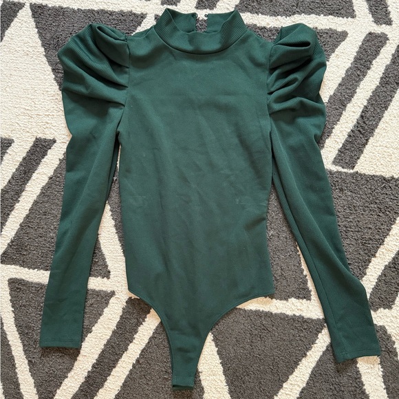 TCEC Tops - TCEC Dark Green Puff Sleeve Bodysuit